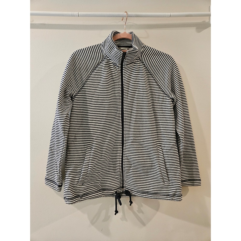 T by Talbots Navy White Stripe Full Zip Jacket Sweatshirt‎ Womens Size Small